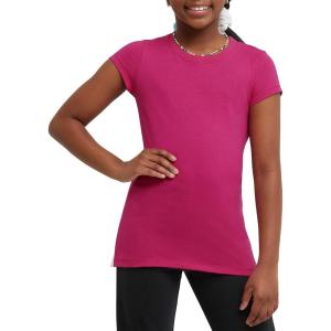 Hanes Girls’ Cotton T-Shirts, Essential Girls’ Tees, Cotton Shirts for Girls, 2-Pack(Amaranth)