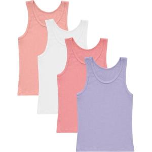 Hanes Girl’s Originals Tank Pack, Supersoft Tank Top for Girls, Modal Stretch Rib Tanks, 4-Pack(Pink/White/Coral/Violet 4-pack)