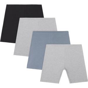 Hanes Girls Play Shorts, Cotton Stretch Play Shorts for Girls, Pull-on Shorts, Assorted Solids, Multipacks(Grey Heather  Black  Blue)