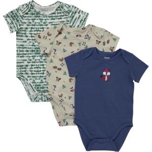 Hanes Unisex Baby Pure Comfort Short Sleeve Bodysuits, Infant Bodysuits, Boys & Girls, 3-pack(Green/Beige/Blue)