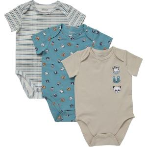 Hanes Unisex Baby Pure Comfort Short Sleeve Bodysuits, Infant Bodysuits, Boys & Girls, 3-pack(White/Blue/Beige)