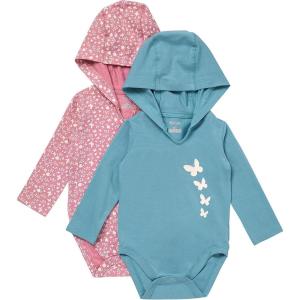 Hanes baby-girls Pure Comfort Long Sleeve Hoodie Bodysuits, Infant Bodysuits, Unisex, 3-pack(Rose/Blue)
