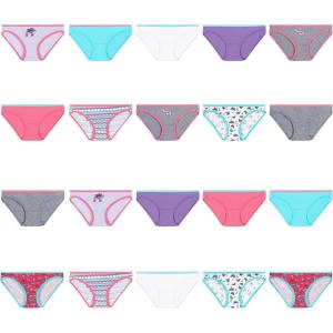 Hanes girls And Toddler Underwear, Cotton Knit Tagless Brief, Hipster, and Bikini Panties, Multipack (Colors May Vary)(Bikini – Assorted – 20 Pack)