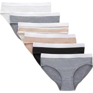 Hanes girls Originals Underwear, Stretch Cotton Boyshorts, Hipster, Bikini Panties, 6-pack(Beige/Grey/Black)