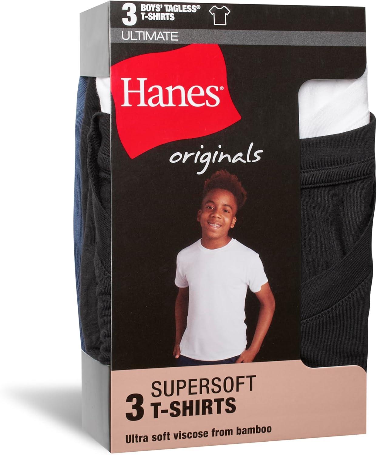 imageHanes Boys Originals Supersoft MoistureWicking TShirt 3PackBlackWhiteBlue 3pack