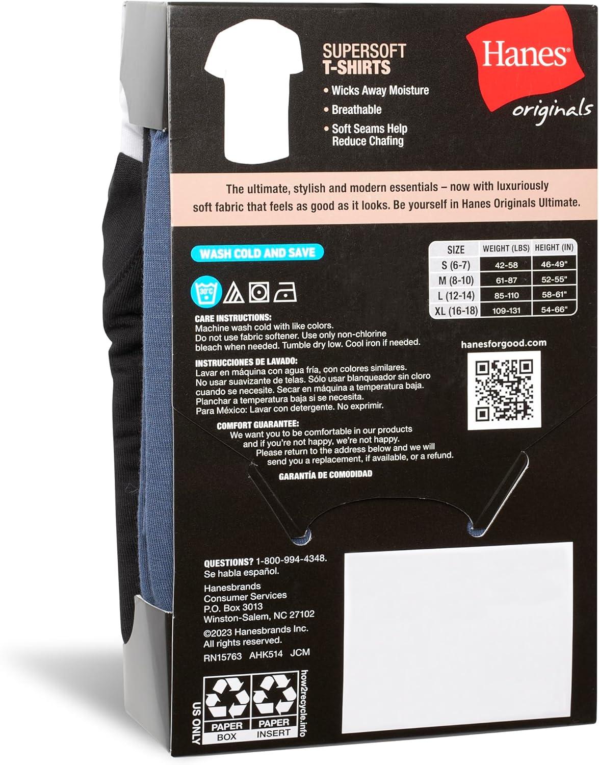 imageHanes Boys Originals Supersoft MoistureWicking TShirt 3PackBlackWhiteBlue 3pack