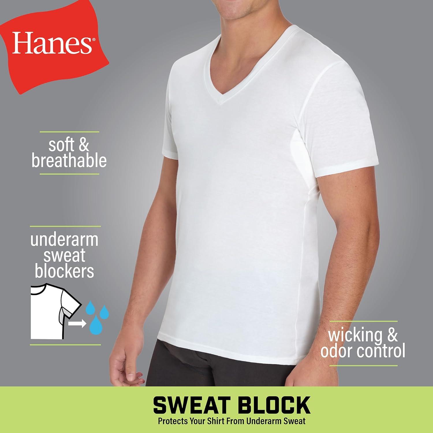 imageHanes Mens Sweat Block Undershirt Underarm Sweat Blocking Tee White VNeck TShirt 3PackWhite