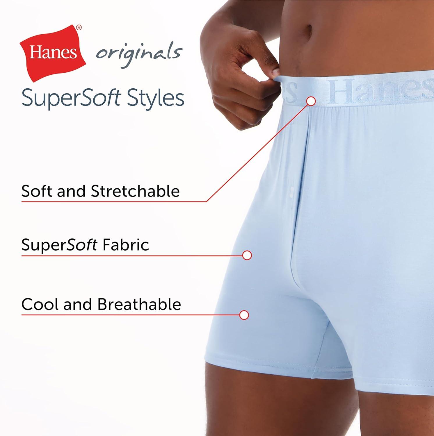 imageHanes mens Originals Supersoft Knit Boxers Supersoft Bamboo from Viscose Underwear 3packBlack Light Blue Grey 3 Pack
