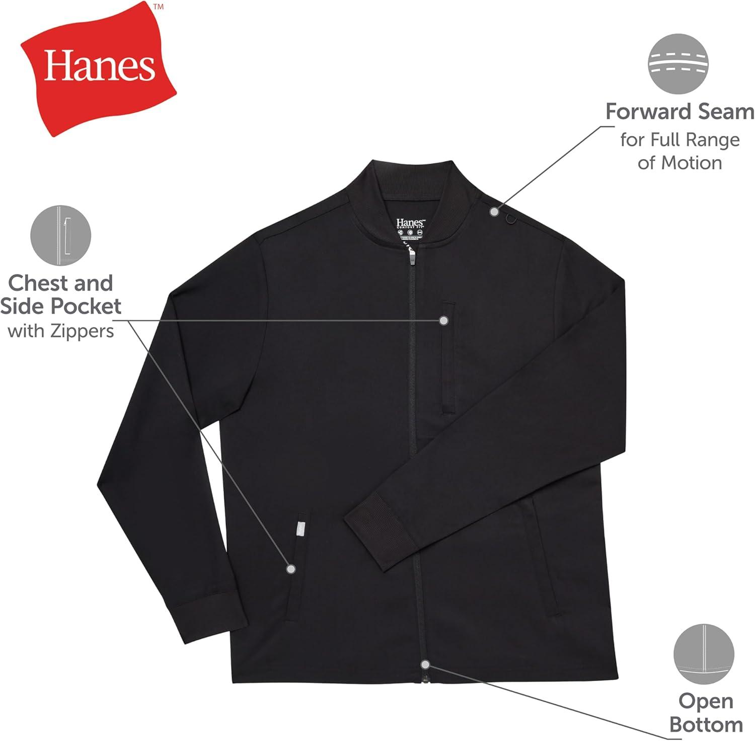 imageHanes mens Scrubs Healthcare Jacket Zipup Scrub Jacket for Men Moisturewicking amp Odor ControlNew Ebony