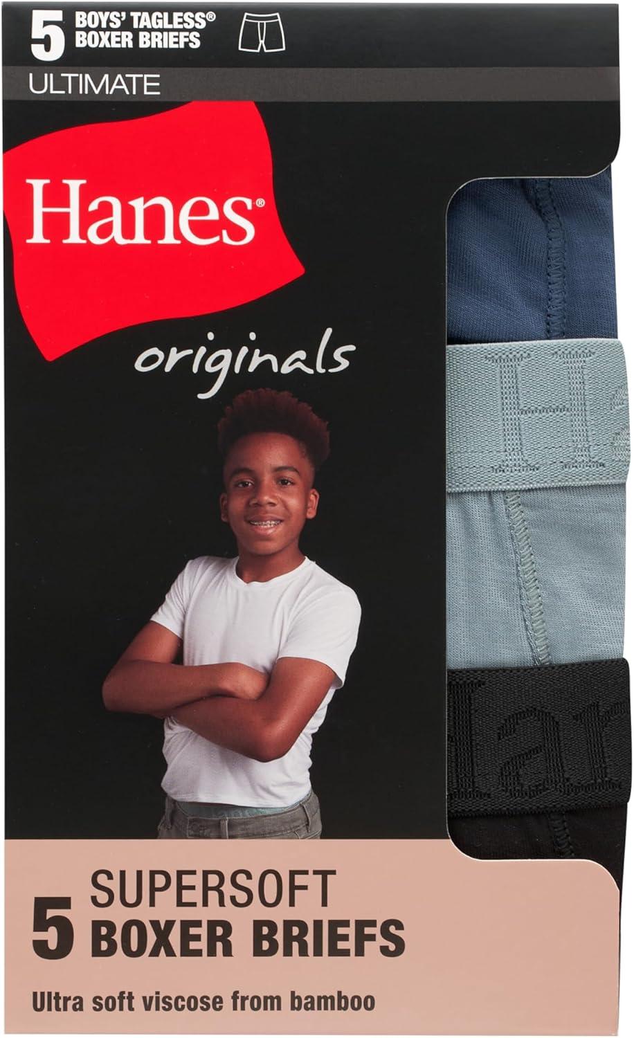 imageboys Hanes Originals Ultimate Supersoft Boys Boxer Brief Underwear Assorted 5packGreenBlueBlack