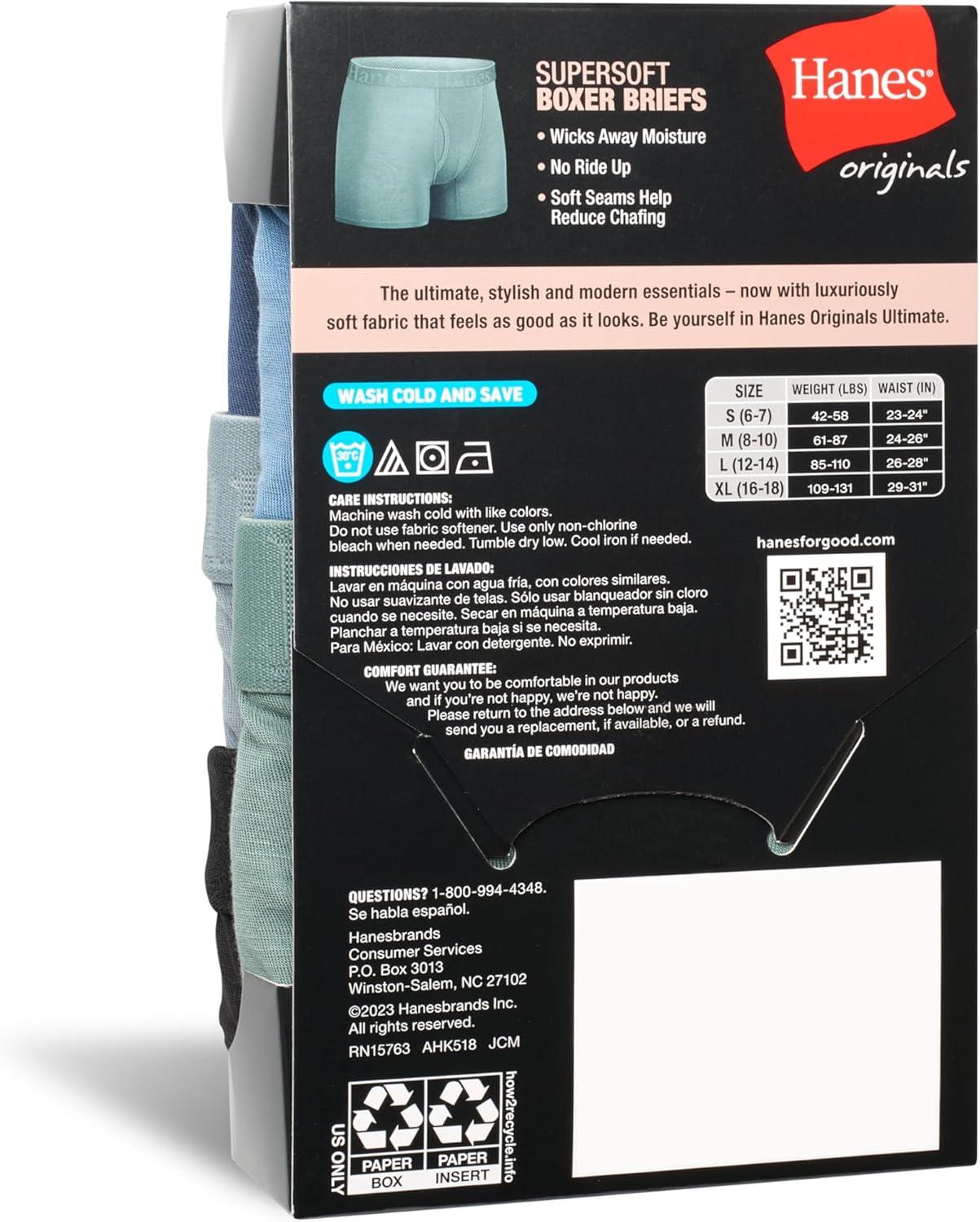 imageboys Hanes Originals Ultimate Supersoft Boys Boxer Brief Underwear Assorted 5packGreenBlueBlack 5pack