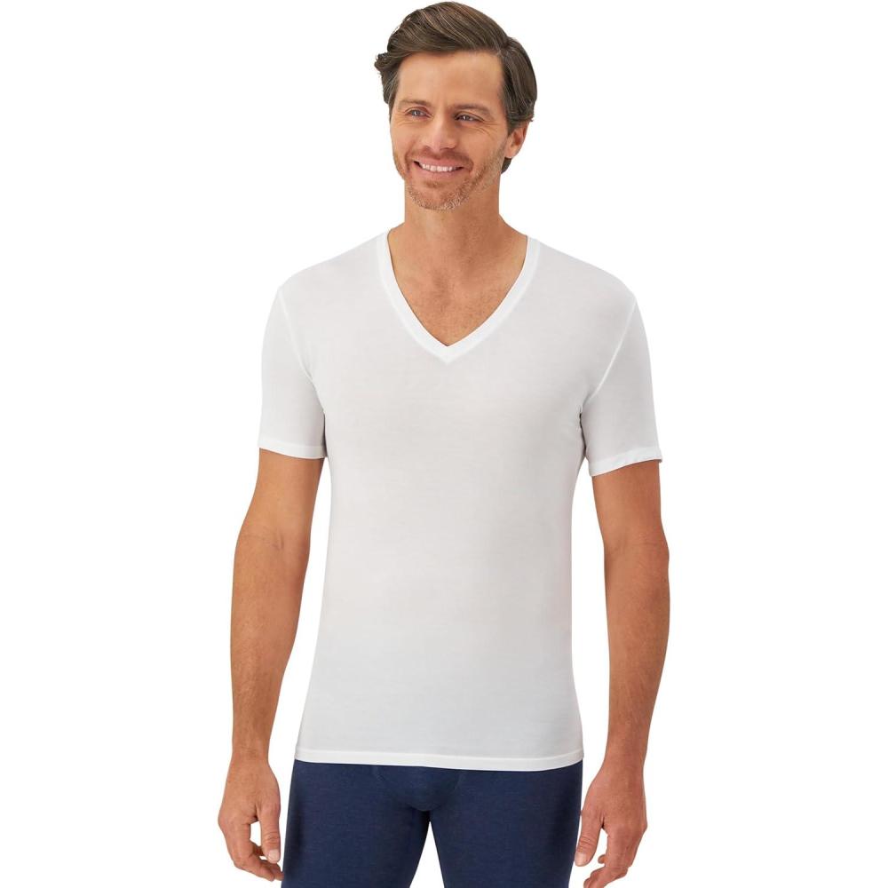 imageHanes Mens Perfect Flex VNeck Tee Stay Tucked Undershirt Slim Fit Tight on Arms TShirt White amp BlackWhite