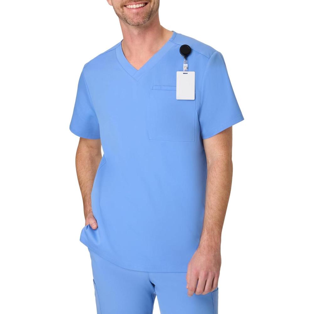 imageHanes Mens Scrubs Healthcare Top Scrub Shirt for Men MoistureWicking amp Odor Control One PocketCeil Blue 2