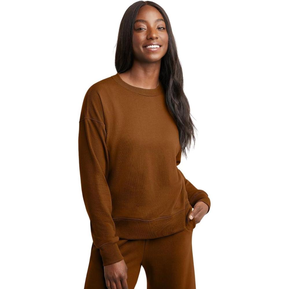 imageHanes Originals Womens Fleece Sweatshirt Midweight Sweatshirt for Women Placed FlowersAllgood Gold