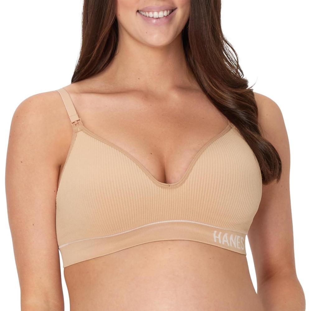 imageHanes Womens Maternity Nursing Bra Seamless Wireless Nursing Bralette for Women Adjustable StrapsDeep Glow