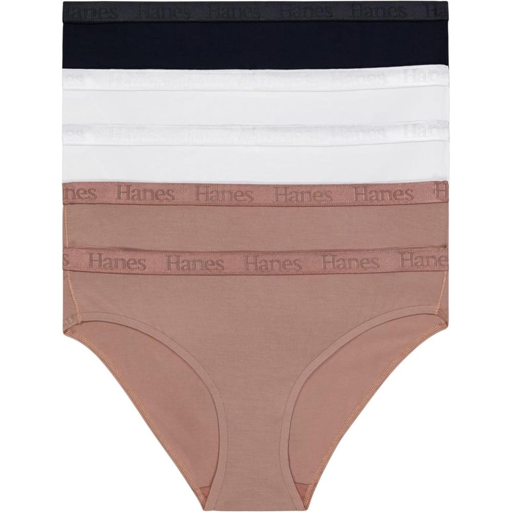 imageHanes Womens Originals Ultra Supersoft Bikini Underwear 5Pack Viscose From Bamboo BikiniEarthen TanWhiteBlack