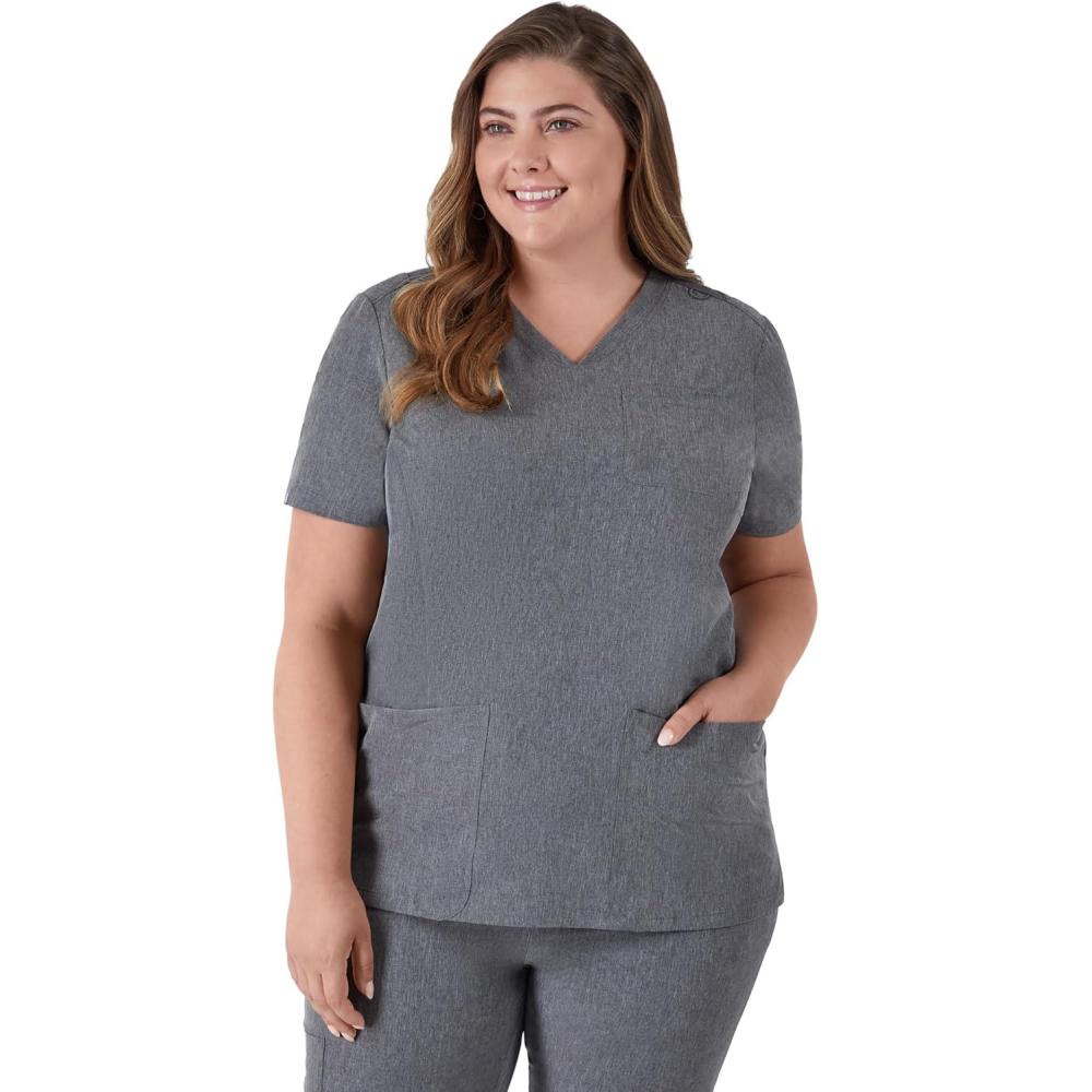imageHanes Womens Scrubs Healthcare Top MoistureWicking Stretch Scrub Shirts Ribbed Back PanelEbony Heather