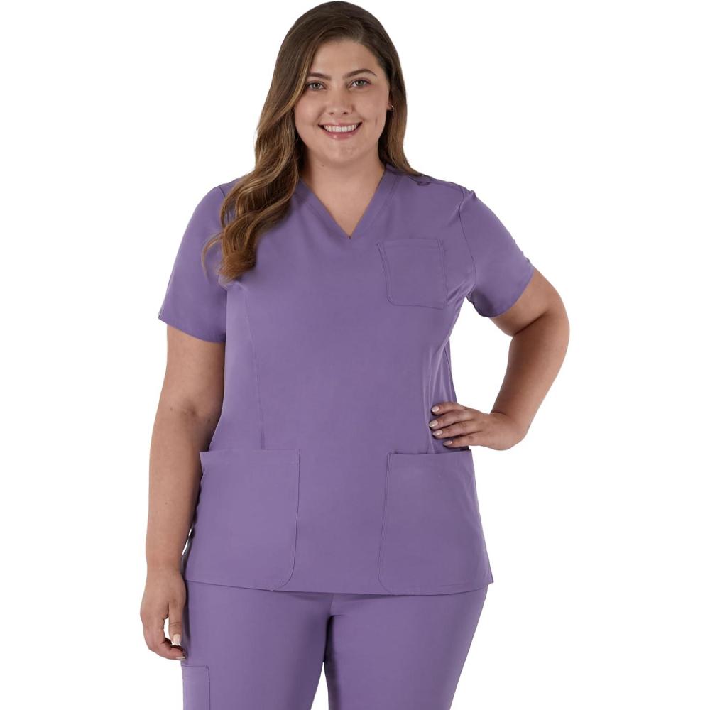 imageHanes Womens Scrubs Healthcare Top MoistureWicking Stretch Scrub Shirts Ribbed Back PanelSoft Plum