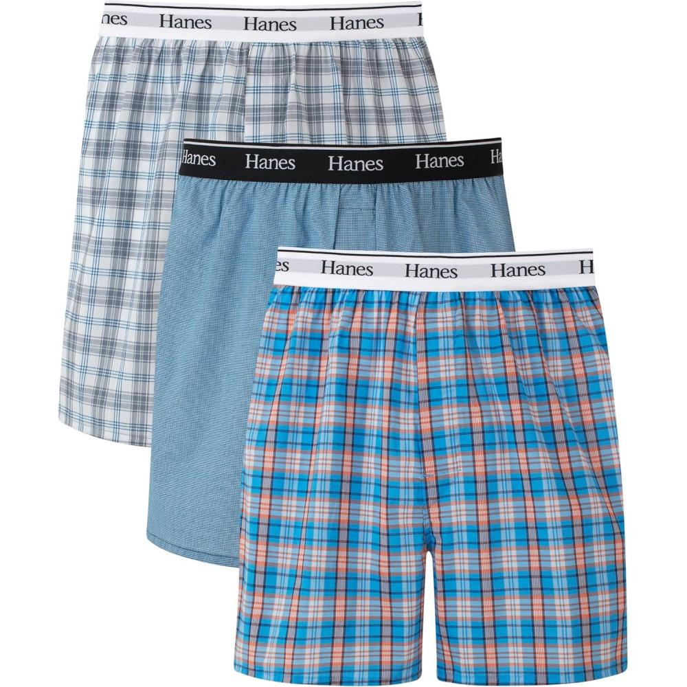 imageHanes mens Originals Cotton Woven Boxers Pack Moisturewicking Underwear for Men 3packBlue Plaids