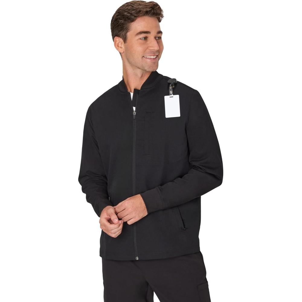 imageHanes mens Scrubs Healthcare Jacket Zipup Scrub Jacket for Men Moisturewicking amp Odor ControlNew Ebony