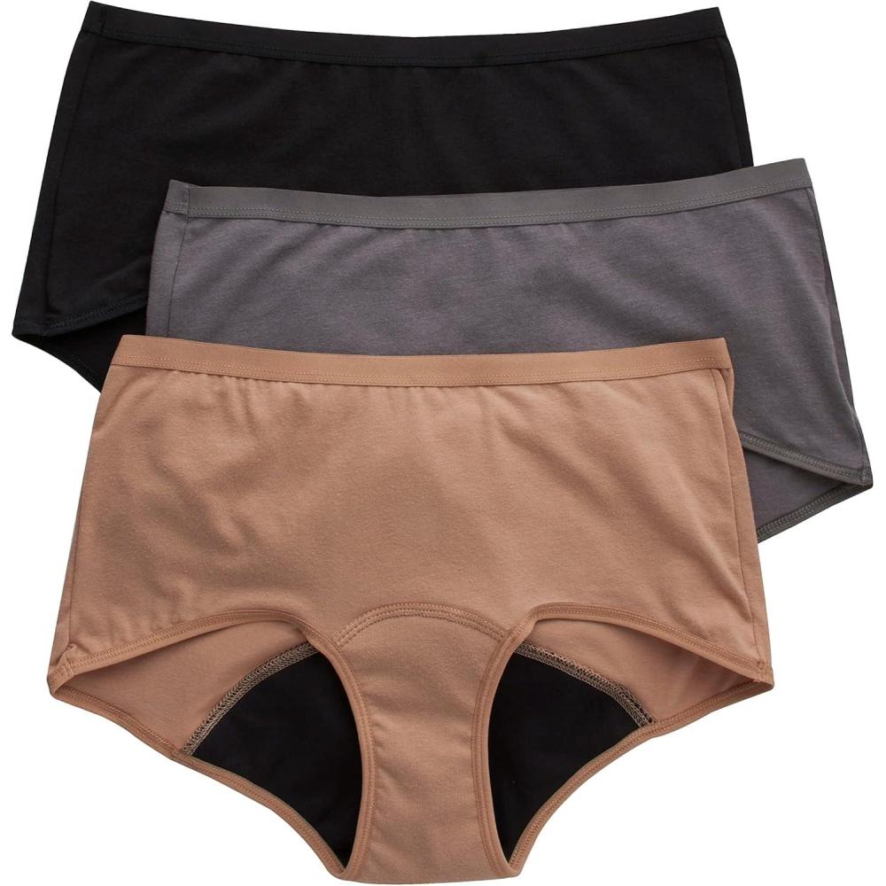 imageHanes womens Fresh amp Dry Light and Moderate Period 3pack Bikini Underwear Multiple Options AvailableBikini Style Underwear3pack Boyshort  Neutrals