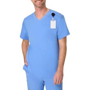 Hanes Mens Scrubs Healthcare Top, Scrub Shirt for Men, Moisture-Wicking & Odor Control, One Pocket(Ceil Blue 2)