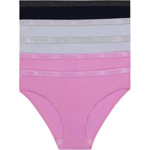 Hanes Women’s Originals Ultra Supersoft Bikini Underwear, 5-Pack, Viscose From Bamboo Bikini(Black/Silver Opal/Strawberry Candy Pink)