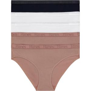 Hanes Women’s Originals Ultra Supersoft Bikini Underwear, 5-Pack, Viscose From Bamboo Bikini(Earthen Tan/White/Black)