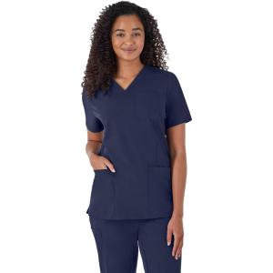 Hanes Women’s Scrubs Healthcare Top, Moisture-Wicking Stretch Scrub Shirts, Ribbed Back Panel(Athletic Navy)