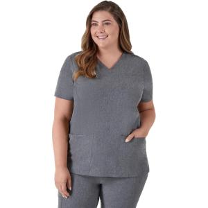 Hanes Women’s Scrubs Healthcare Top, Moisture-Wicking Stretch Scrub Shirts, Ribbed Back Panel(Ebony Heather)