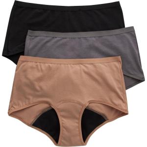 Hanes womens Fresh & Dry Light and Moderate Period 3-pack Bikini Underwear, Multiple Options AvailableBikini Style Underwear(3-pack Boyshort  Neutrals)