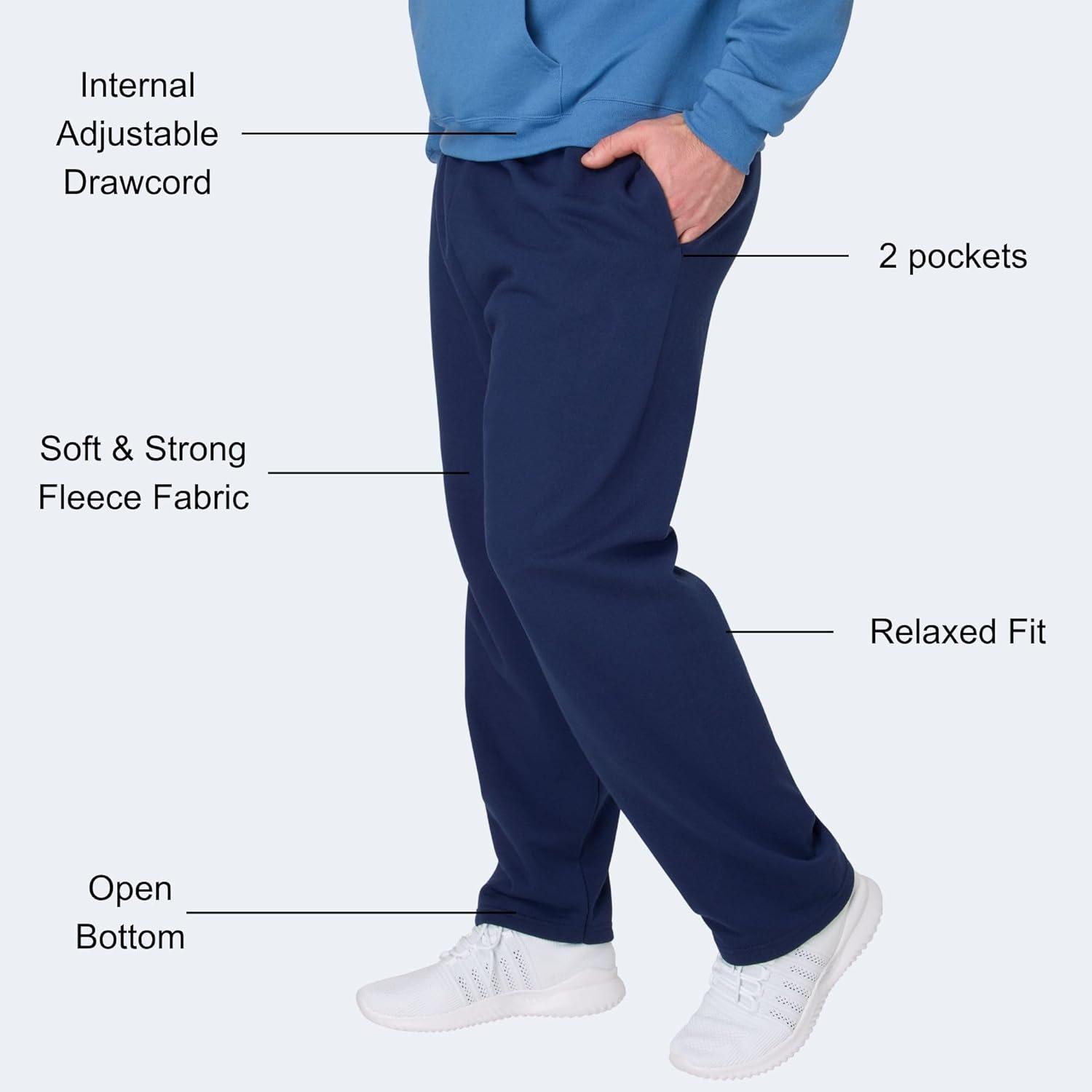 imageHanes Mens EcoSmart Sweatpants Athletic Lounge Pants with Pockets Open Hem Bottom Fleece PantsNavy