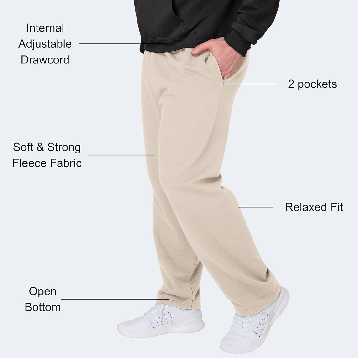 imageHanes Mens EcoSmart Sweatpants Athletic Lounge Pants with Pockets Open Hem Bottom Fleece PantsSand