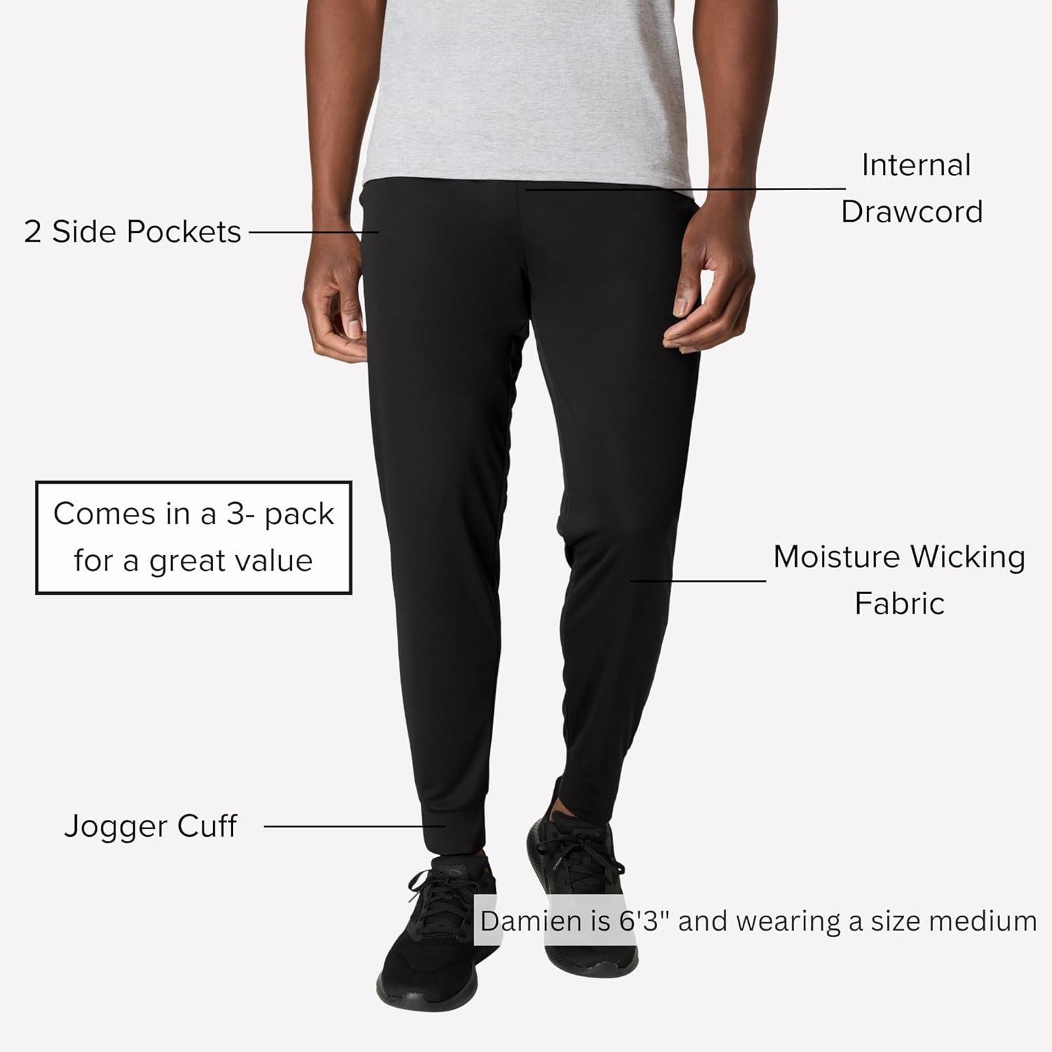 imageHanes Mens Joggers 3Pack Cool Dri Training MoistureWicking Casual Mens Athletic JoggersBlack