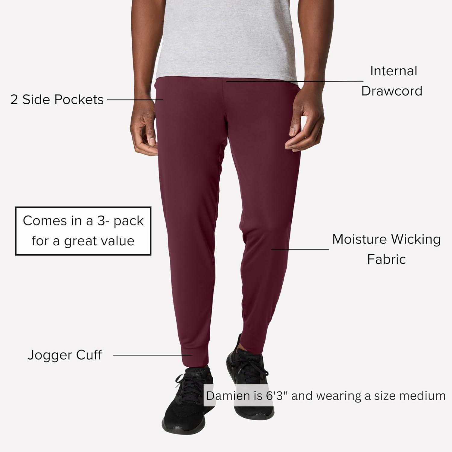 imageHanes Mens Joggers 3Pack Cool Dri Training MoistureWicking Casual Mens Athletic JoggersBlackGraphiteMaroon