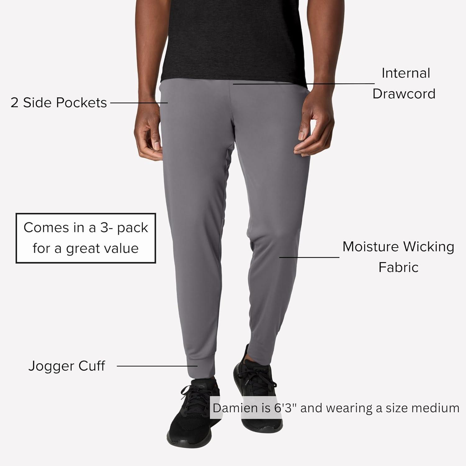 imageHanes Mens Joggers 3Pack Cool Dri Training MoistureWicking Casual Mens Athletic JoggersBlackNavyGraphite