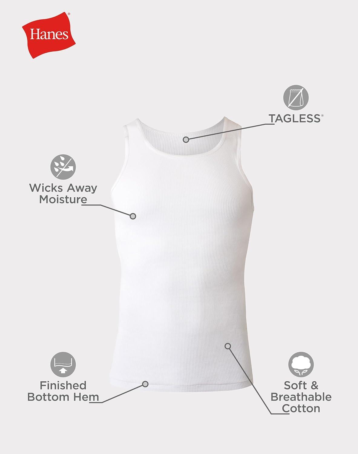 imageHanes Mens Tank Top Undershirt Pack MoistureWicking Cotton Ribbed Tanks for Men MultiPack White or BlackGrayBlackGrey  6 Pack