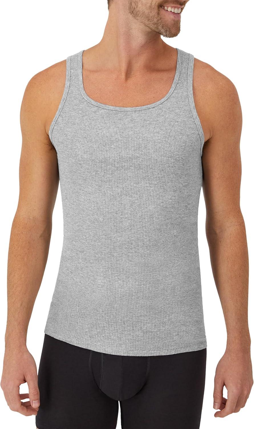 imageHanes Mens Tank Top Undershirt Pack MoistureWicking Cotton Ribbed Tanks for Men MultiPack White or BlackGrayBlackGrey  6 Pack