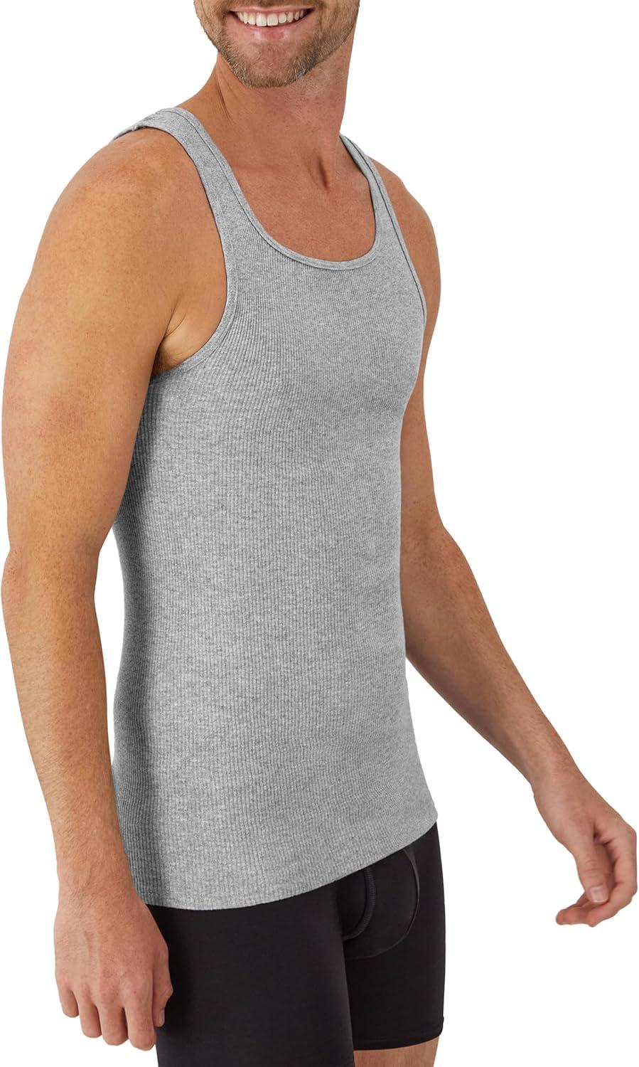 imageHanes Mens Tank Top Undershirt Pack MoistureWicking Cotton Ribbed Tanks for Men MultiPack White or BlackGrayBlackGrey  6 Pack