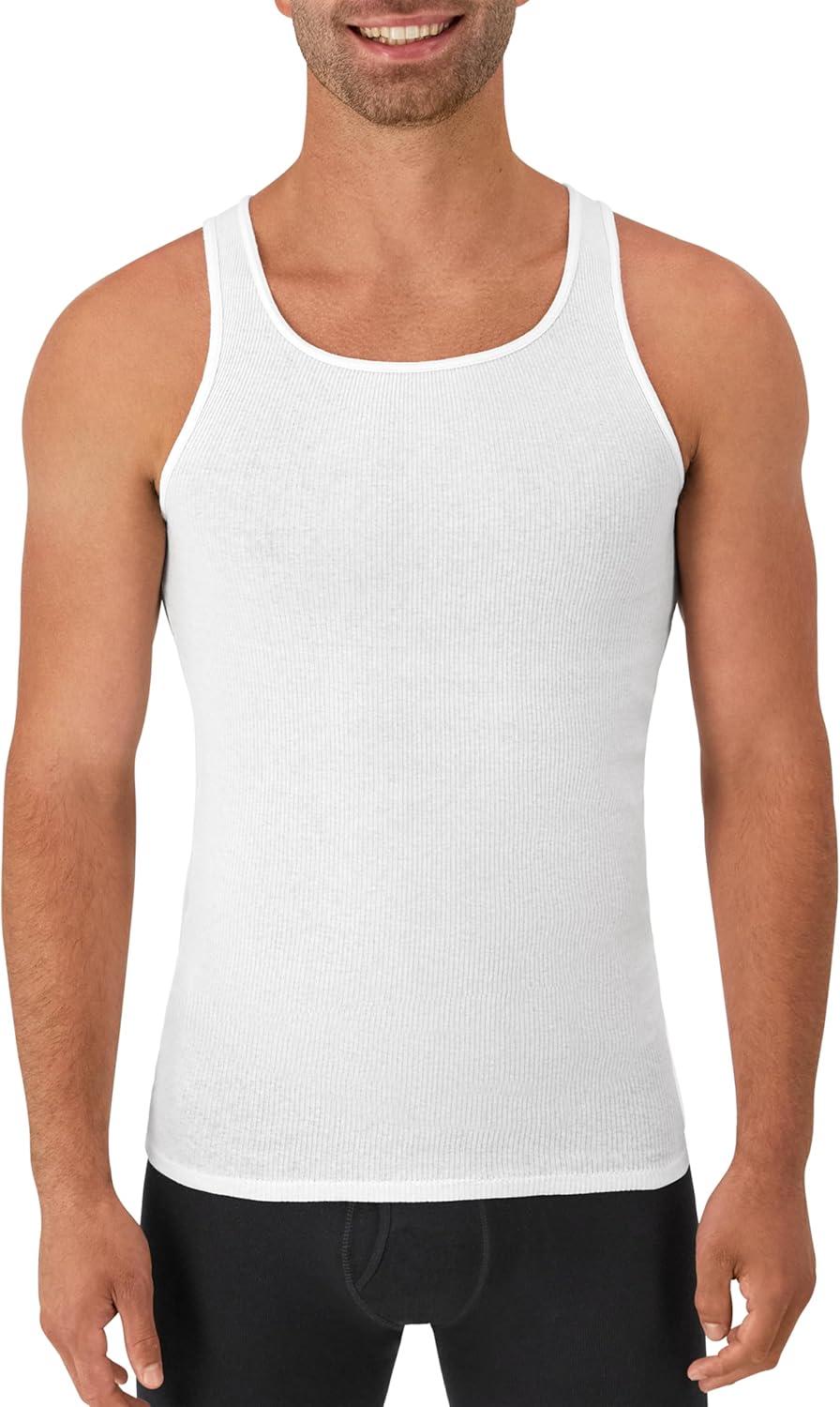 imageHanes Mens Tank Top Undershirt Pack MoistureWicking Cotton Ribbed Tanks for Men MultiPack White or BlackGrayWhite  12 Pack
