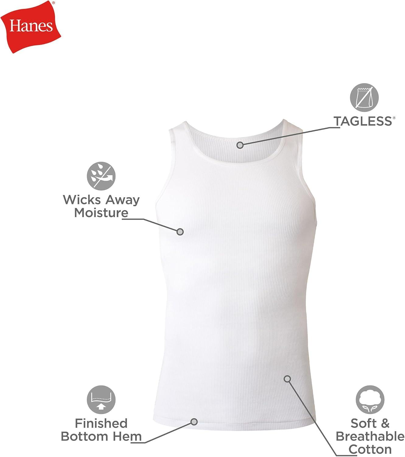 imageHanes Mens Tank Top Undershirt Pack MoistureWicking Cotton Ribbed Tanks for Men MultiPack White or BlackGrayWhite  12 Pack
