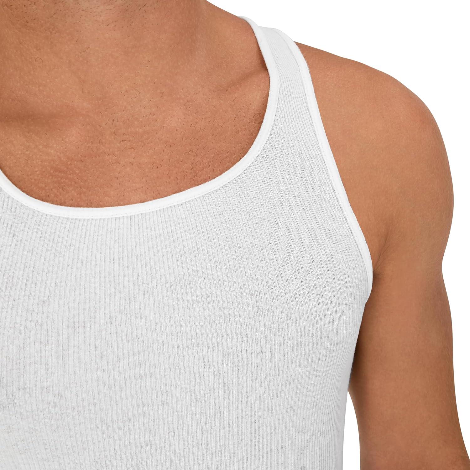 imageHanes Mens Tank Top Undershirt Pack MoistureWicking Cotton Ribbed Tanks for Men MultiPack White or BlackGrayWhite  6 Pack