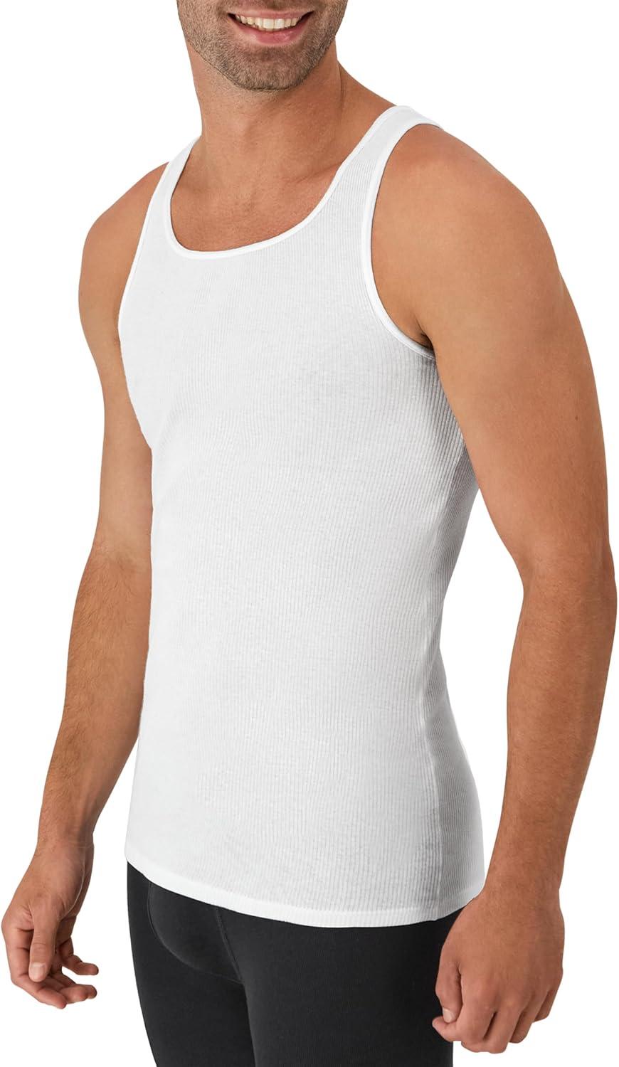 imageHanes Mens Tank Top Undershirt Pack MoistureWicking Cotton Ribbed Tanks for Men MultiPack White or BlackGrayWhite  6 Pack