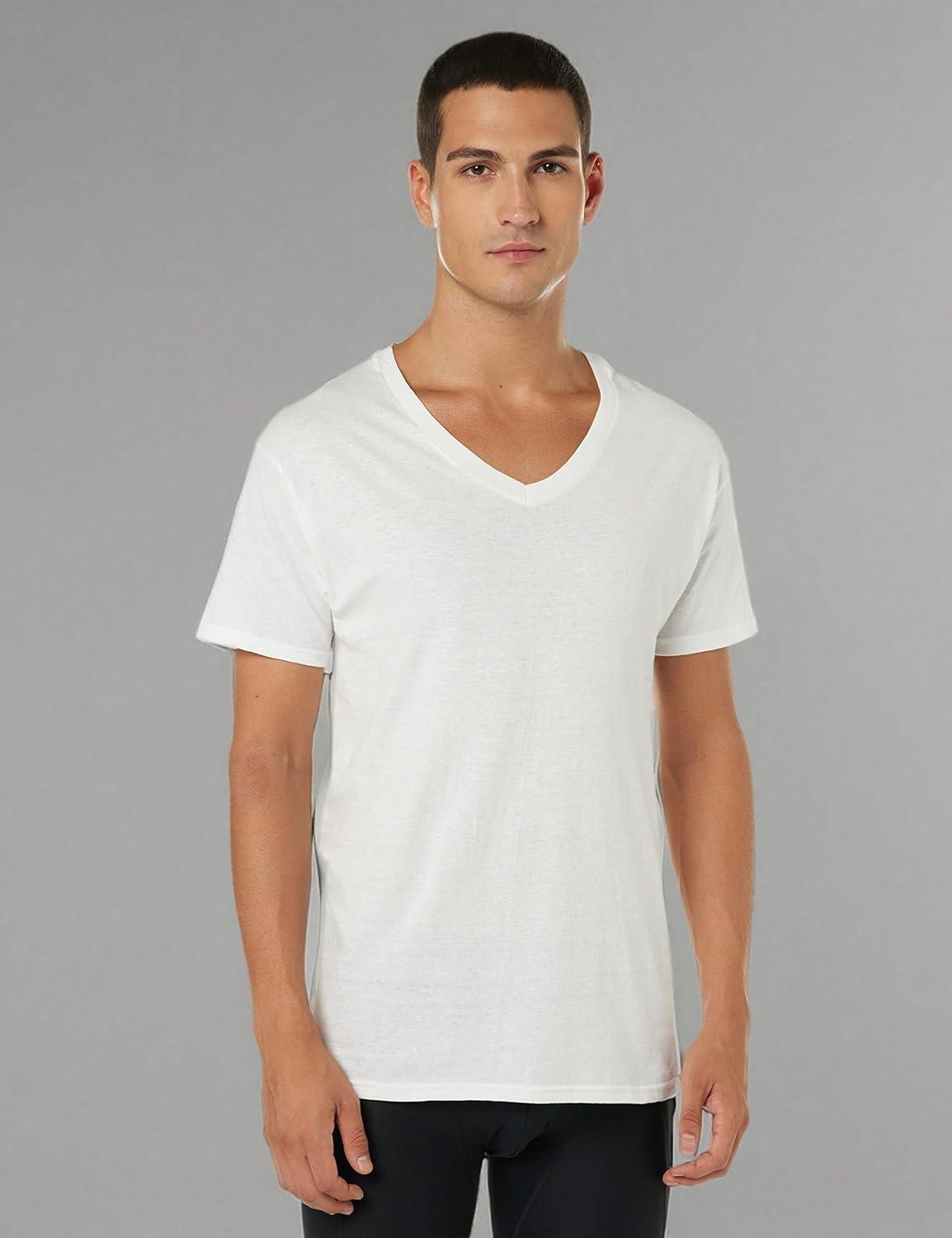 imageHanes Mens Undershirts TShirt Pack VNeck Cotton Tees for Men MoistureWicking Odor Control White MultiPack7 Pack  White