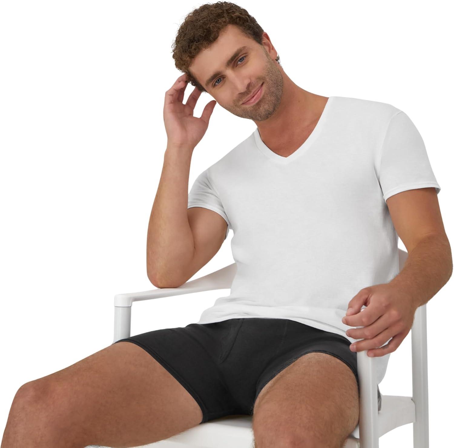 imageHanes Mens Undershirts TShirt Pack VNeck Cotton Tees for Men MoistureWicking Odor Control White MultiPackWhite  12 Pack