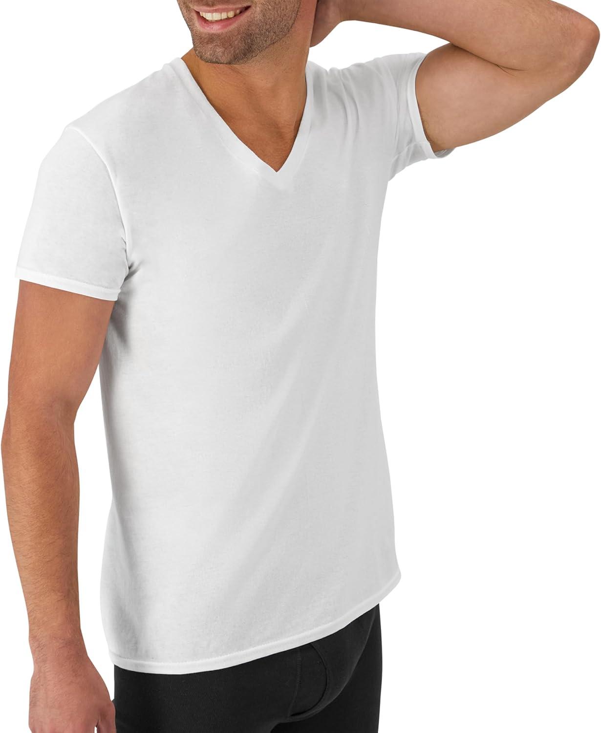 imageHanes Mens Undershirts TShirt Pack VNeck Cotton Tees for Men MoistureWicking Odor Control White MultiPackWhite  6 Pack