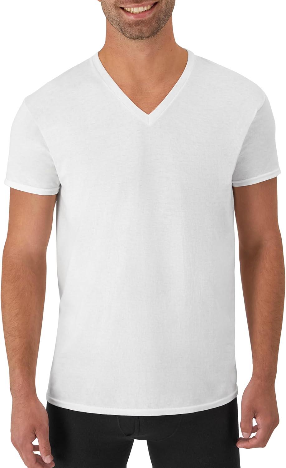 imageHanes Mens Undershirts TShirt Pack VNeck Cotton Tees for Men MoistureWicking Odor Control White MultiPackWhite  6 Pack