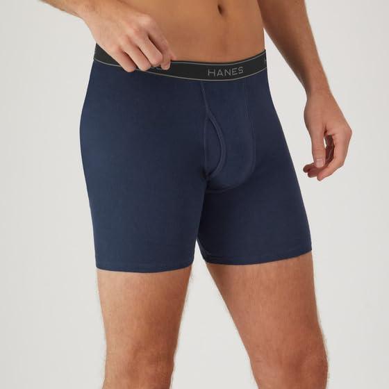 imageHanes Mens Underwear Boxer Briefs Pack Cool amp Breathable Cotton MoistureWicking Underwear for Men No Ride UpNavyBlack 12 Pack