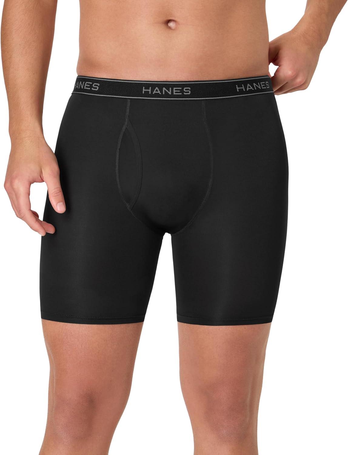 imageHanes Mens Underwear Boxer Pack Performance Stretch Underwear Moisturewicking Boxer for Men 6packBlack