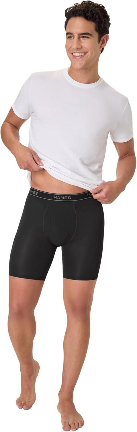 imageHanes Mens Underwear Boxer Pack Performance Stretch Underwear Moisturewicking Boxer for Men 6packBlack